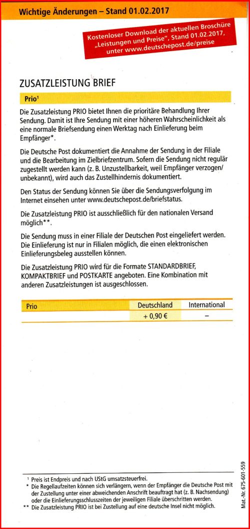 Beilage zum neuen Entgeltheft mit Stand 1. Januar 2017 mit ersten Infos zu dem neuen Produkt