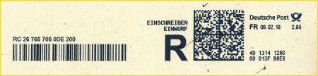Ein weiterer Frühdatenbeleg einer 4D13 hier mit der Besonderheit Einwurf Einschreiben
