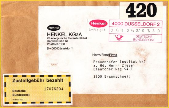 Adressausschnitt einer DV-Freimachung mit Label – hier als Postgut (Selbstbucher) mit Zustellgebühr bezahlt