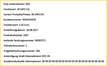 Dateninhalt des Datamatrixcodes des eben gezeigten Einschreibens aus dem August 2017
