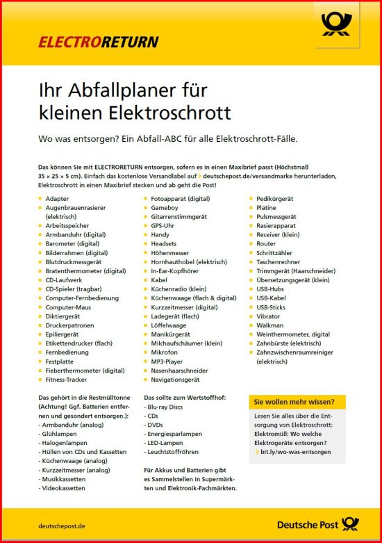 PDf-Datei der Post, was alles als Electroreturn bei Einhaltung der Masse möglich wäre PDf-Datei der Post, was alles als Electroreturn bei Einhaltung der Masse möglich wäre