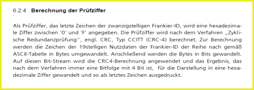Verfahren, wie die Prüfziffer bei der Frankier-ID berechnet wird