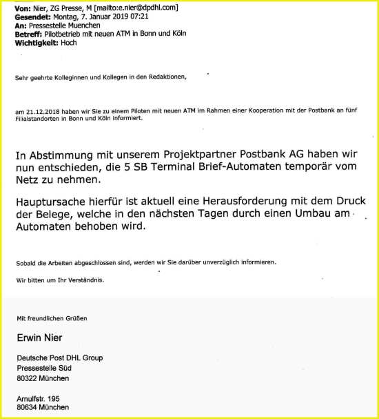 Die zweite Pressemitteilung der Deutschen Post zu