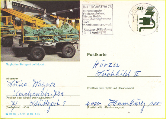 Bildpostkarte mit einer Abbildung einer Postverladung bei Nacht in Stuttgart Bildpostkarte mit einer Abbildung einer Postverladung bei Nacht in Stuttgart