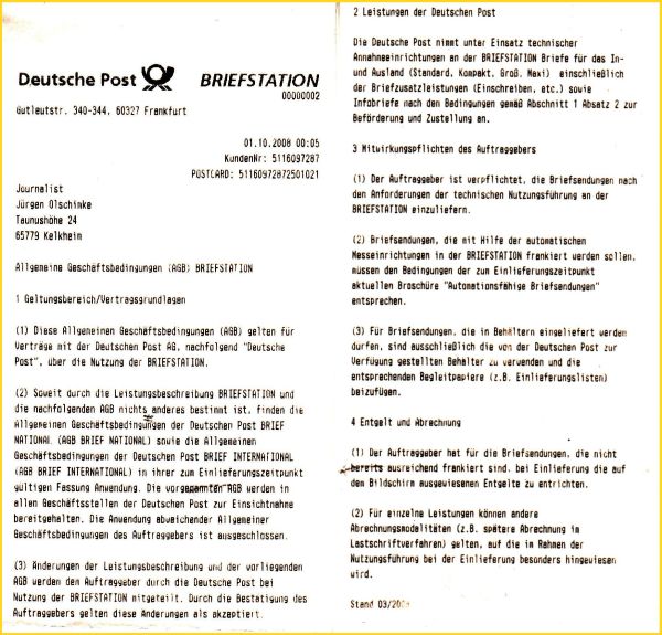 Bildmontage des Quittungsstreifens der AGB (allgemeinen Geschäftsbedingungen) der Briefstation hier vom Standort 02 Bildmontage des Quittungsstreifens der AGB (allgemeinen Geschäftsbedingungen) der Briefstation hier vom Standort 02