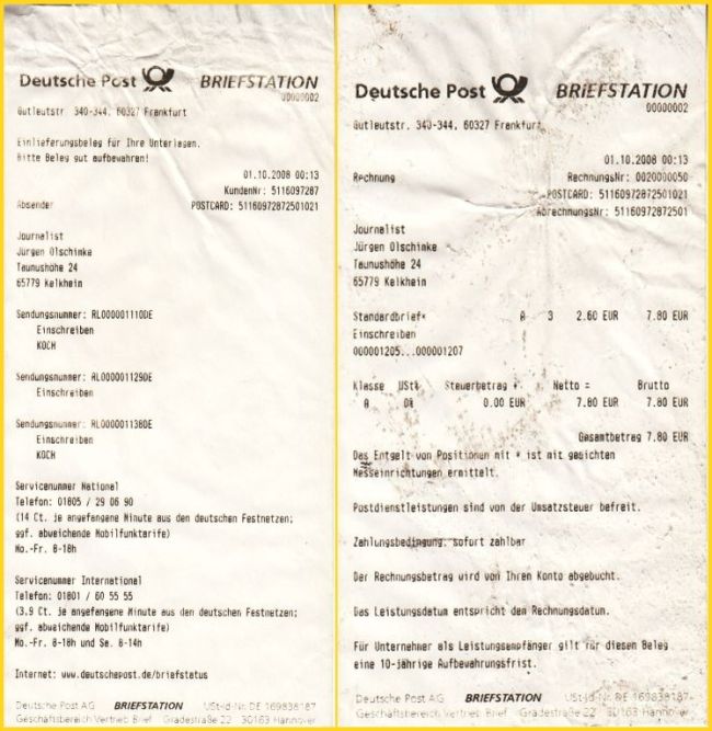 Bildmontage des Einlieferungsscheins (Sammeleinlieferung) des ersten Vorgangs am Standort 02 und der zugehörigen Quittung um 0 Uhr 13 - geplant war allerdings die Aufgabe von 7 Belegen, aber es wurden nur 3 Belege erfolgreich bearbeitet, dann war das Gerät schon Bildmontage des Einlieferungsscheins (Sammeleinlieferung) des ersten Vorgangs am Standort 02 und der zugehörigen Quittung um 0 Uhr 13 - geplant war allerdings die Aufgabe von 7 Belegen, aber es wurden nur 3 Belege erfolgreich bearbeitet, dann war das Gerät schon