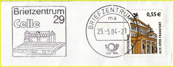 Stempelausschnitt vom Briefzentrum 29 mit neuen Stempelkopf mit Posthorn wenige Wochen nach Einführung zum 1. März 2004 Stempelausschnitt vom Briefzentrum 29 mit neuen Stempelkopf mit Posthorn wenige Wochen nach Einführung zum 1. März 2004