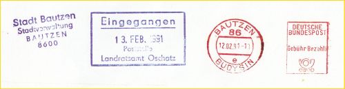 Ein ungewöhnlicher Postfreistempel aus Bautzen Ein ungewöhnlicher Postfreistempel aus Bautzen