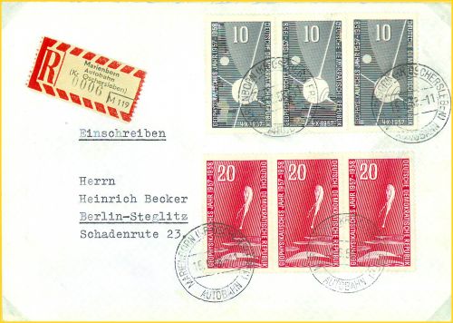 Einschreiben vom Postamt Marienborn Autobahn Kr. Oschersleben vom 15. Juni 1958 (Sammlung M. Liebreich) Einschreiben vom Postamt Marienborn Autobahn Kr. Oschersleben vom 15. Juni 1958 (Sammlung M. Liebreich)