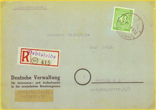 Einschreiben aus Oebisfelde mit interessantem Absender Einschreiben aus Oebisfelde mit interessantem Absender