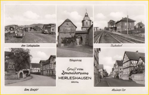 Grenzübergang Herleshausen (Bild links oben) kurz vor Erichtung der Mauer und der Minenfelder mit Stacheldraht - Bild circa 1960 aufgenommen - Karte vom 2. August 19961 Grenzübergang Herleshausen (Bild links oben) kurz vor Erichtung der Mauer und der Minenfelder mit Stacheldraht - Bild circa 1960 aufgenommen - Karte vom 2. August 19961