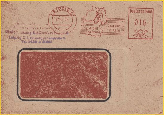 Brief mit Absenderfreistempel mit politischen Inhalt aus dem Jahre 1952 aus Leipzig, wo man noch die Brief mit Absenderfreistempel mit politischen Inhalt aus dem Jahre 1952 aus Leipzig, wo man noch die