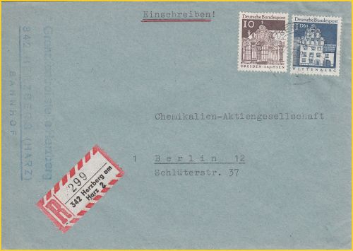 Einschreibebrief von der Grenzkontrollstelle Herzberg an der Eisenbahnstecke mit Grenzübergang Walkenried / Elrich, die nur für Güterzüge genutzt wurde, vom 2. Juli 1968 Einschreibebrief von der Grenzkontrollstelle Herzberg an der Eisenbahnstecke mit Grenzübergang Walkenried / Elrich, die nur für Güterzüge genutzt wurde, vom 2. Juli 1968