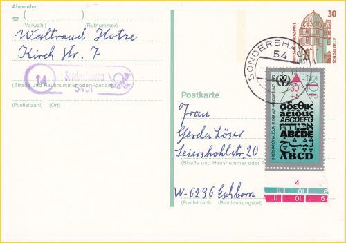 Ganzsache aufgegeben am Landpostamt am Lettzttag 31. Dezember 1991 - gestempelt am nächsten Werktag im übergeordneten Postamt am 3. Januar 1992 Ganzsache aufgegeben am Landpostamt am Lettzttag 31. Dezember 1991 - gestempelt am nächsten Werktag im übergeordneten Postamt am 3. Januar 1992