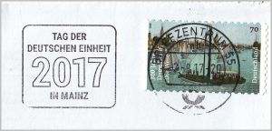 Maschinenwerbestemepl vom Briefzentrum 55 mit Werbung zum Tag der Deutschen Einheit im Jahr 2017 in Mainz Maschinenwerbestemepl vom Briefzentrum 55 mit Werbung zum Tag der Deutschen Einheit im Jahr 2017 in Mainz
