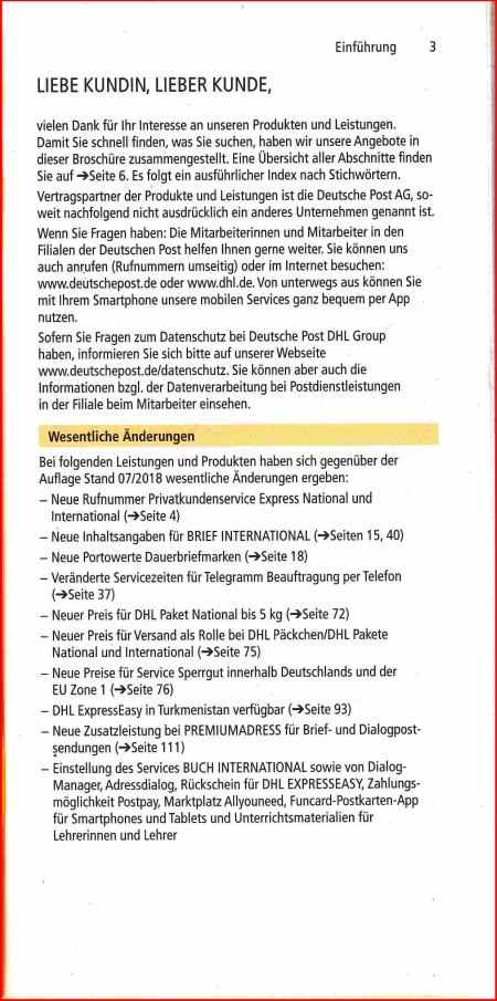Seite 3 des neuen Serviceheftes mit Stand 1.1.2019 mit den wichtigsten Änderungen