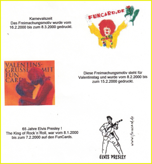 Teilausschnitt aus einer Übersicht der Deutschen Post der farbigen Zusatzmotive bei der Funcard und deren Laufzeit Teilausschnitt aus einer Übersicht der Deutschen Post der farbigen Zusatzmotive bei der Funcard und deren Laufzeit