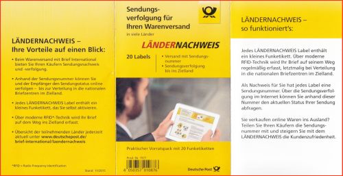 Vorderseite der Verpackungsumhüllung des 20er-Sets Funketiketten aus der e-Filiale