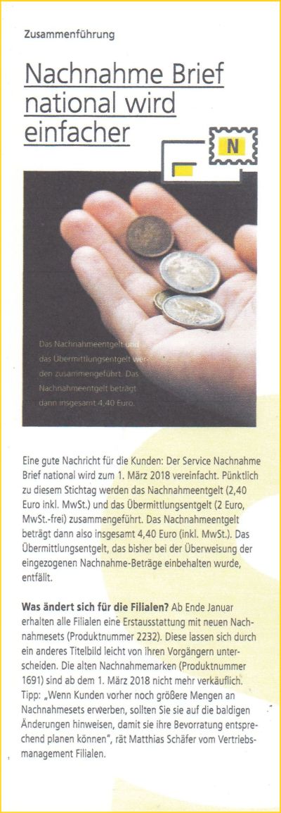 Info der Post zur Änderung der Nachnahme