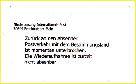 Retourenaufkleber des IPZ 1 für Corona - neue Variante