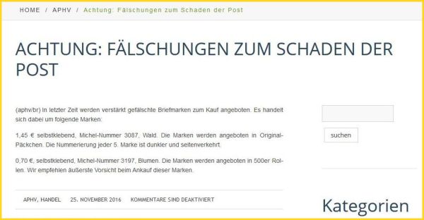 Bildschirmkopie der APHV-Seite mit der ersten Meldung vom 25. November 2016 der gefälschten „Buchenwälder“ und „Schokoladen-Kosmee“ Bildschirmkopie der APHV-Seite mit der ersten Meldung vom 25. November 2016 der gefälschten „Buchenwälder“ und „Schokoladen-Kosmee“
