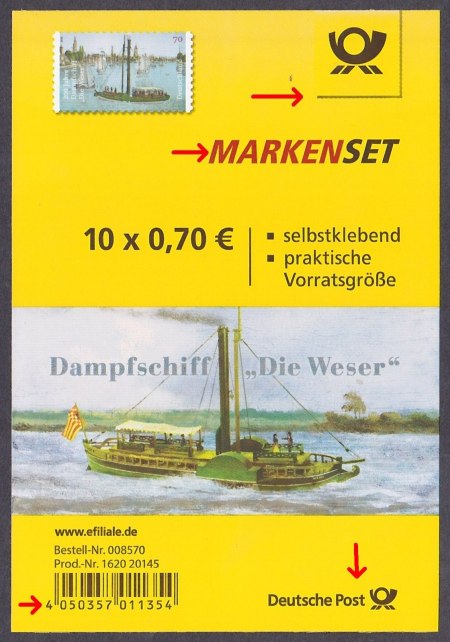 Scan des gefälschten Folienblatts 62 - hier das Deckblatt mit einigen markierten besonderen Erkennungsmerkmalen