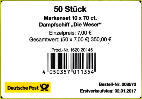 Scan des bei der Fälschung fehlenden Blisterbeipackzettels für das Motiv Dampfschiff „Die Weser“