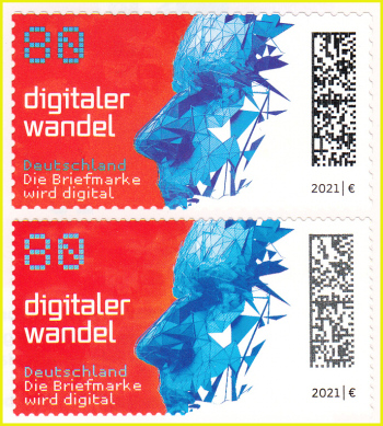 Vergleich der beiden selbstklebenden Marken auf Trägerfolie montiert, ohne Umrandung. Oben befindet sich die selbstklebende Marke der Bundesdruckerei, unten die selbstklebende Marke, mit viel mehr Zähnen aus Holland Vergleich der beiden selbstklebenden Marken auf Trägerfolie montiert, ohne Umrandung. Oben befindet sich die selbstklebende Marke der Bundesdruckerei, unten die selbstklebende Marke, mit viel mehr Zähnen aus Holland