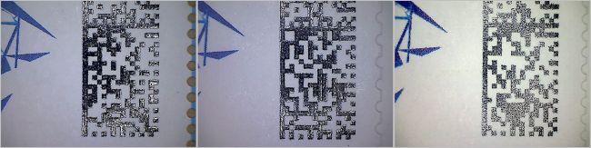 Vergrößerter Teilausschnitt aus der Matrix – links vom Kleinbogen aus Berlin, in der Mitte das Markenset aus Berlin, rechts das Markenset aus Holland Vergrößerter Teilausschnitt aus der Matrix – links vom Kleinbogen aus Berlin, in der Mitte das Markenset aus Berlin, rechts das Markenset aus Holland