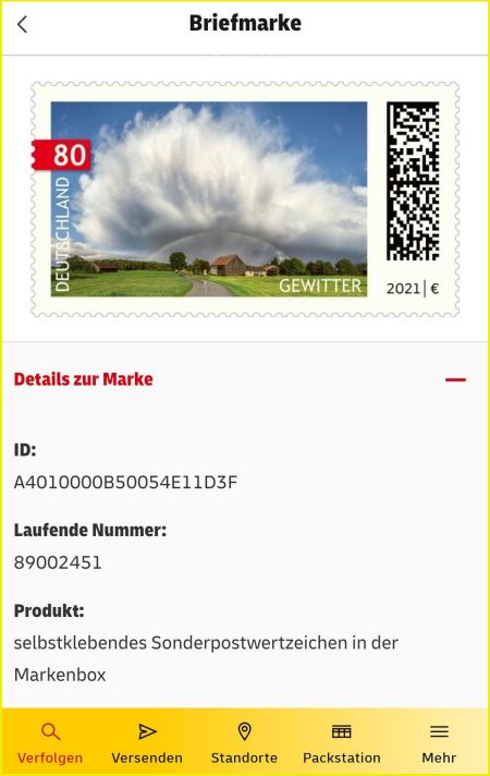 In diesen und dem nächsten Bildschirmfoto sehen Sie am Beispiel einer gescannten Gewittermarke aus einer Markenbox verschiedene Informationen In diesen und dem nächsten Bildschirmfoto sehen Sie am Beispiel einer gescannten Gewittermarke aus einer Markenbox verschiedene Informationen