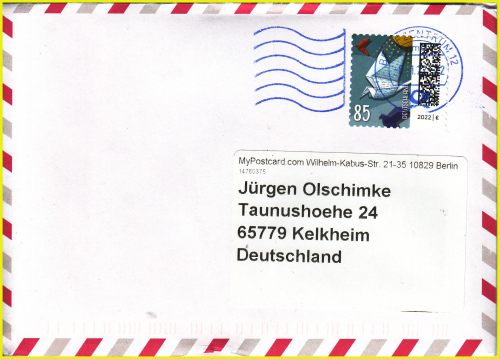 Brief 85 Cent Brieftaube aus der Markenbox, die vom Kunden MyPostcard gleich vom Anfang genutzt wurde (6. Januar 2022) Brief 85 Cent Brieftaube aus der Markenbox, die vom Kunden MyPostcard gleich vom Anfang genutzt wurde (6. Januar 2022)