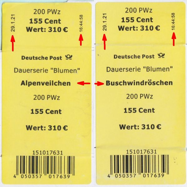 Links ist der gefälschte Verpackungsaufkleber noch mit dem falschen Blumennamen zu sehen, rechts die korrigierte Version, bei der aber keine weiteren Änderungen vorgenommen wurden Links ist der gefälschte Verpackungsaufkleber noch mit dem falschen Blumennamen zu sehen, rechts die korrigierte Version, bei der aber keine weiteren Änderungen vorgenommen wurden