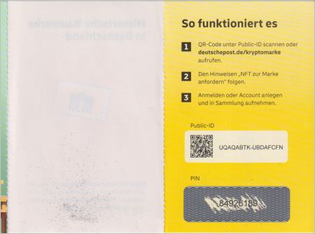 Teilausschnitt eines Booklets mit den letzten beiden Innenseiten, die wurde auf eine Sendung geklebt, rechts daneben die Kurzanweisung mit den öffentlichen Schlüssel und der hier frei gerubbelten Pin, die aber auch unter eine Lampe sichtbar gewesen wäre Teilausschnitt eines Booklets mit den letzten beiden Innenseiten, die wurde auf eine Sendung geklebt, rechts daneben die Kurzanweisung mit den öffentlichen Schlüssel und der hier frei gerubbelten Pin, die aber auch unter eine Lampe sichtbar gewesen wäre
