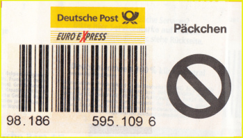 Päckchen-Aufkleber aus den Paketzentren - hier die Variante 