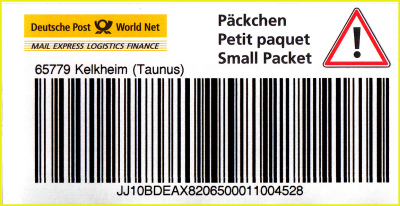 Die ersten Päckchenaufkleber mit Ortsangabe - hier die ganz große Variante 3-sprachig