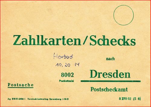Postsache für den internen Bedarf, hier Versendung von Zahlkarten / Schecks ans zuständige Postscheckamt zur Abrechnung Postsache für den internen Bedarf, hier Versendung von Zahlkarten / Schecks ans zuständige Postscheckamt zur Abrechnung