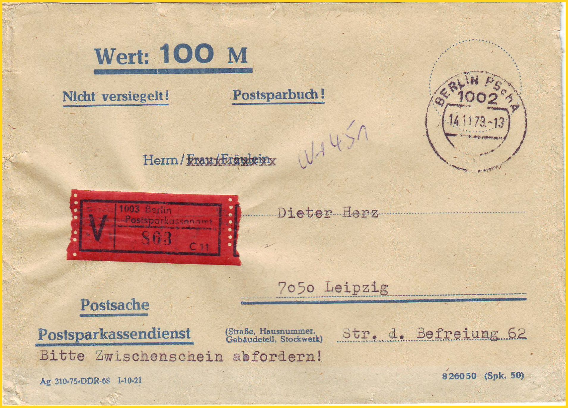 spezieller Postsacheumschlag für den Versand von Postsparbüchern spezieller Postsacheumschlag für den Versand von Postsparbüchern