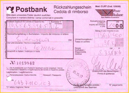 Spezieller Rückzahlungsschein für Italien Spezieller Rückzahlungsschein für Italien