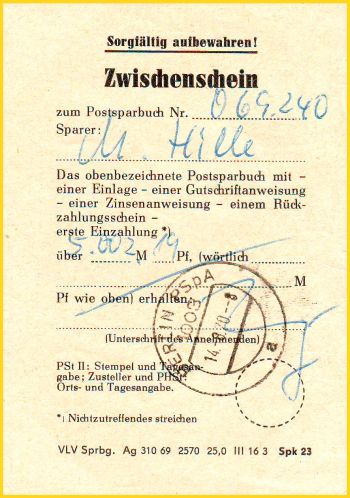Ein Zwischenschein von vielen aus DDR-Zeiten vom 14. August 1970 Ein Zwischenschein von vielen aus DDR-Zeiten vom 14. August 1970