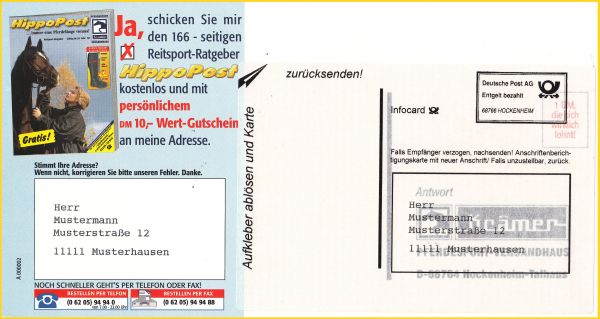 Eine der ersten InfoCards von Krämer Pferdesport als Musterkarte für den Winterkatalog 1997