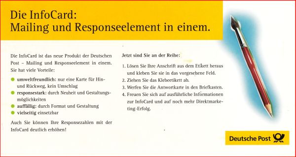 Die Rückseite der eben gezeigten Infocard mit Eigenwerbung und deren Vorteilen