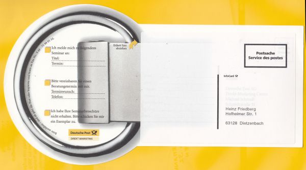 Infocard Kreativ als Postsache von der Anschriftenseite her