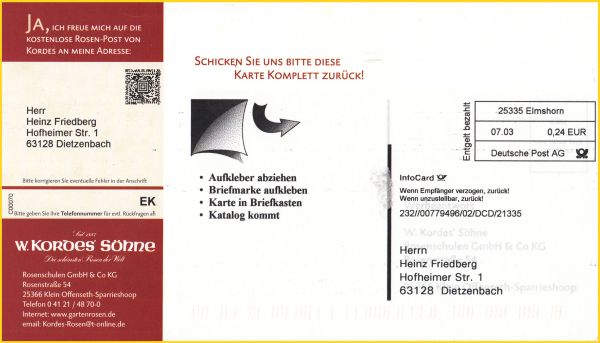 Infocard mit DV-Freimachung aus dem Jahr 2003