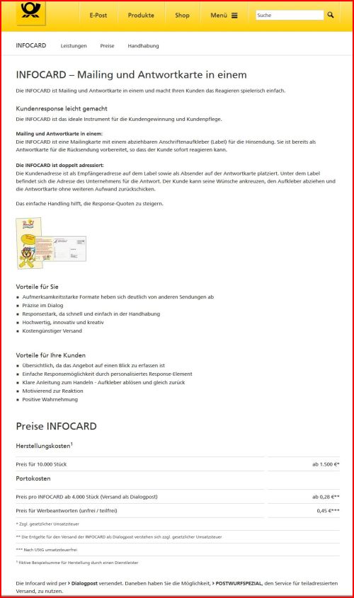 Bildschirmkopie mit Datenstand 04. September 2017 mit einer Abfrage zur Infocard