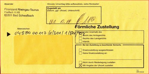 der neue gelbe Innenumschlag von der Vorderseite - hier benutzt im Jahr 2005