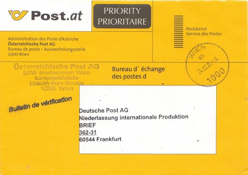 Postsache aus Österreich mit neuen Logo von der Auswechselungsstelle 1000 Wien