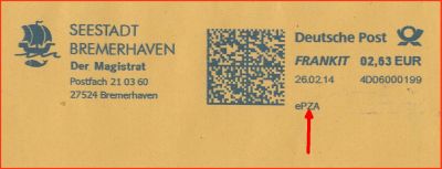 Frankitausschnitt eines Postzustellungsauftrages - hier mit der Variante 