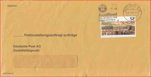 Postzustellungsauftrag, frankiert mit 2,20 Euro - Maschinenwerbestempel aus Haumburg vom 13. März 2009 - leider ist hier auf dem äußeren Umschlag kein Absender zu sehen - es dürfte sich aber um eine zum Großkunden Postzustellungsauftrag, frankiert mit 2,20 Euro - Maschinenwerbestempel aus Haumburg vom 13. März 2009 - leider ist hier auf dem äußeren Umschlag kein Absender zu sehen - es dürfte sich aber um eine zum Großkunden
