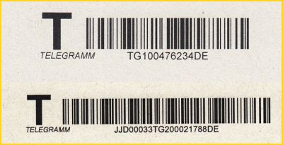 Die unterschiedlichen Barcodes des Telegramms, oben ein Werktagstelegramm, unten ein Sonntagstelegramm