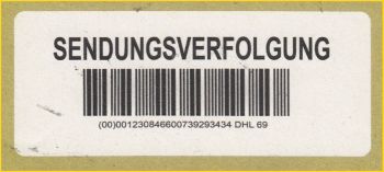 Pseudolabel Sendungsverfolgung, vorgefunden auf einen Brief ins Ausland